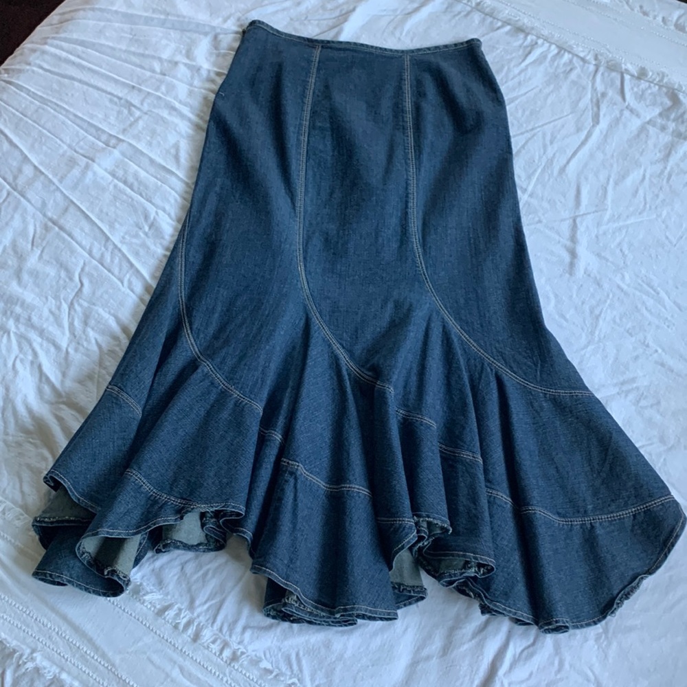 Live A Little elegant long denim skirt with ruffles - Picture 3 of 8